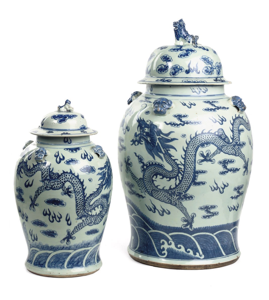 Two Chinese blue and white vases and covers