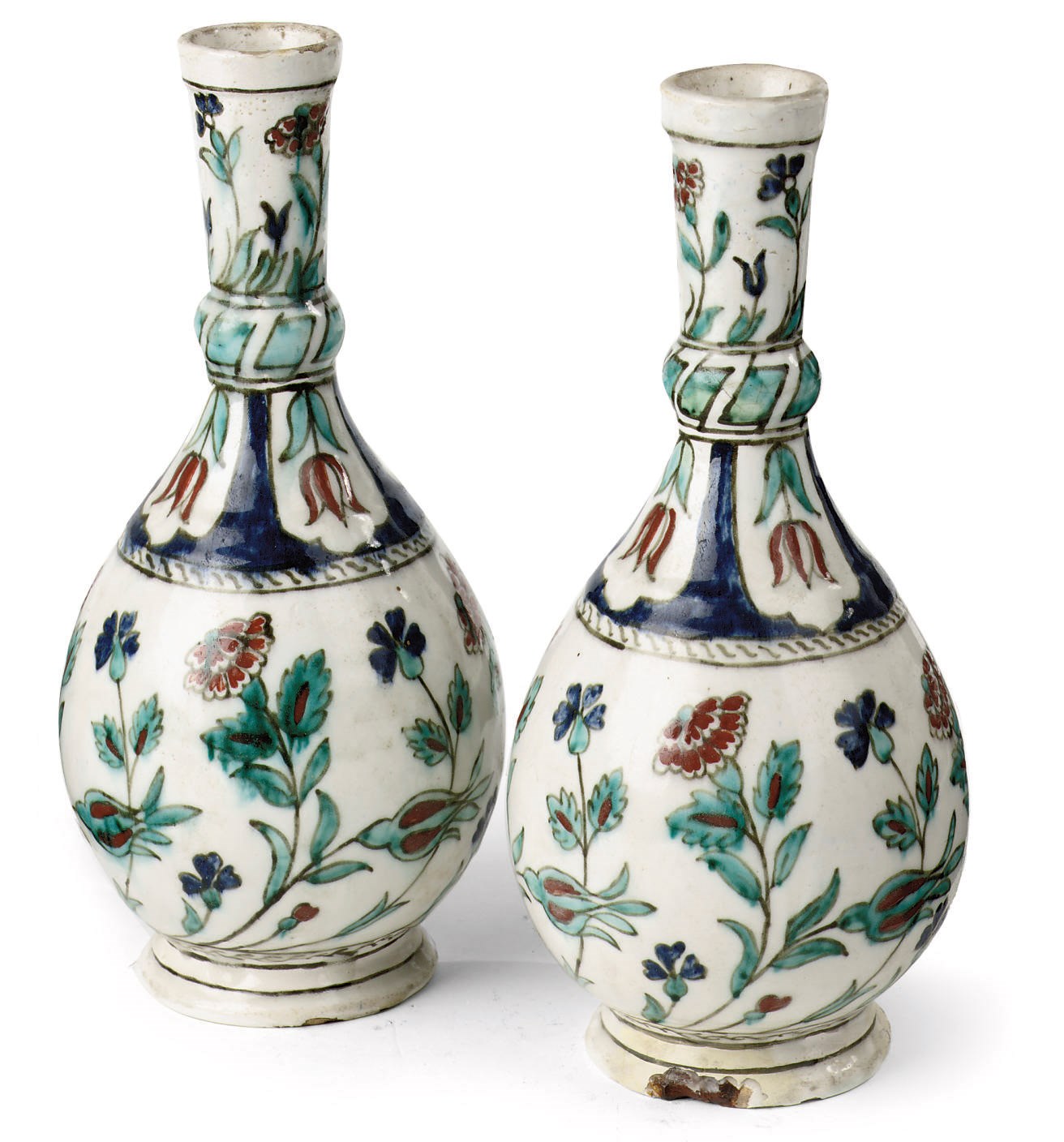 A pair of Iznik-style Samson water-bottles