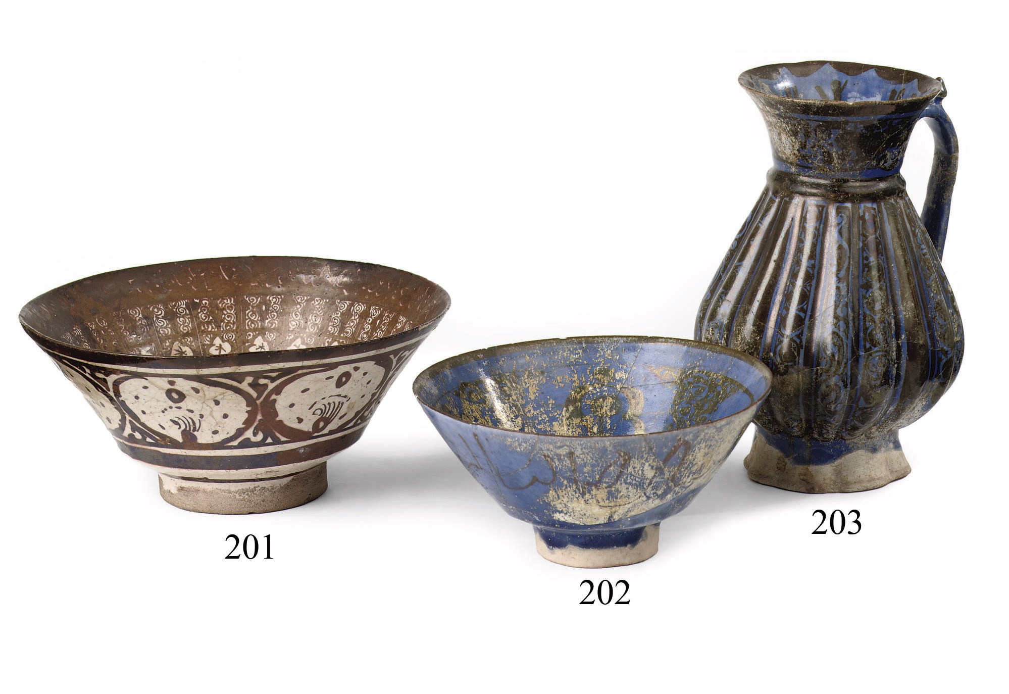 A Kashan blue pottery jug