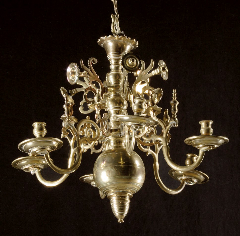 A BRASS SIX-LIGHT CHANDELIER