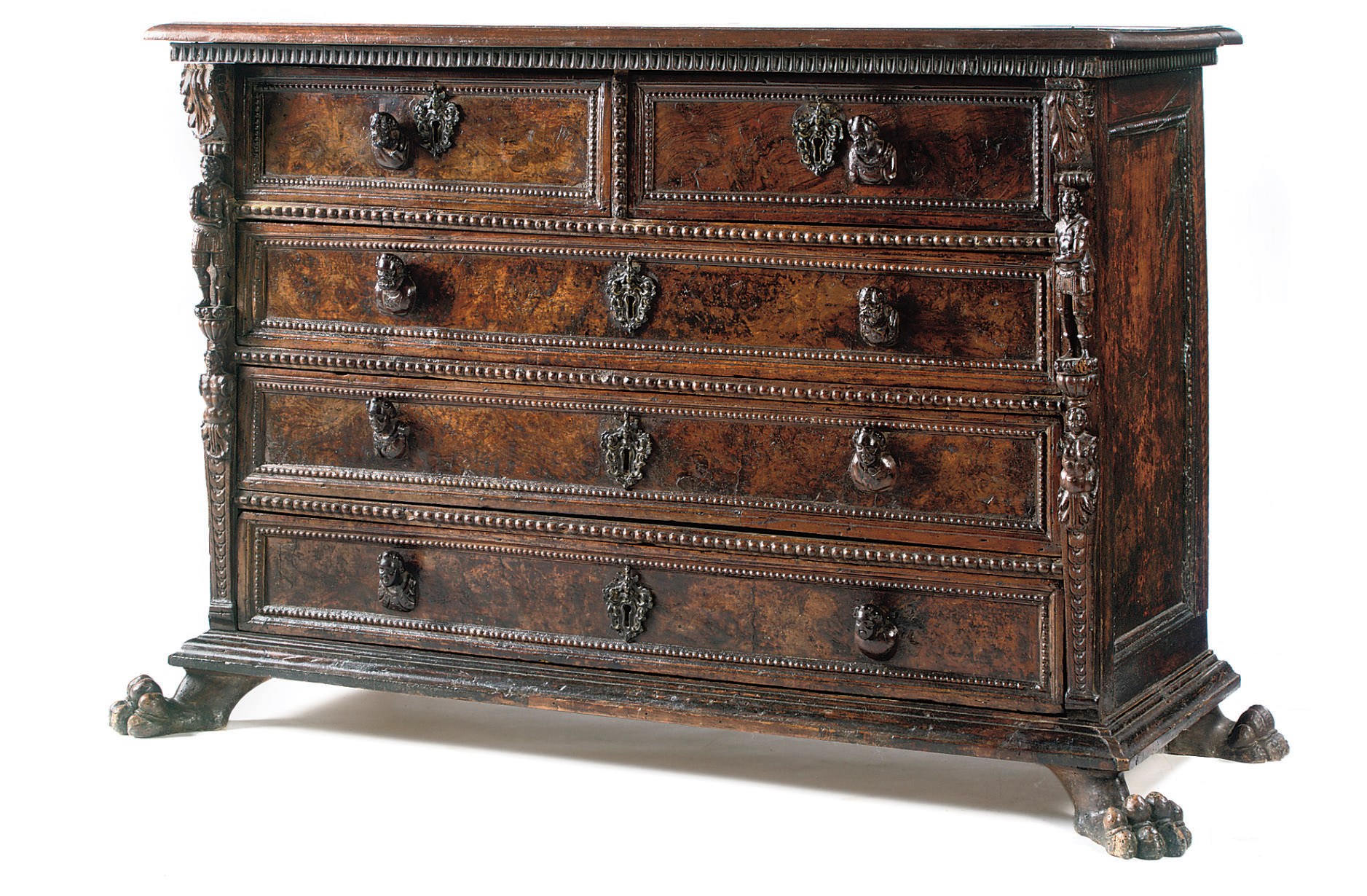 A NORTH ITALIAN WALNUT AND BURR-WALNUT BAMBOCCIO COMMODE