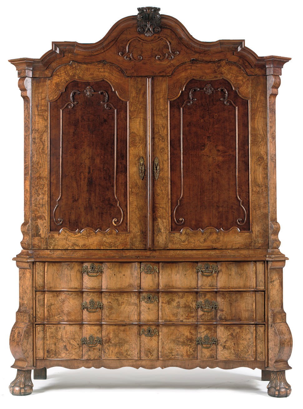 A DUTCH FIGURED WALNUT AND BURR-WALNUT CABINET
