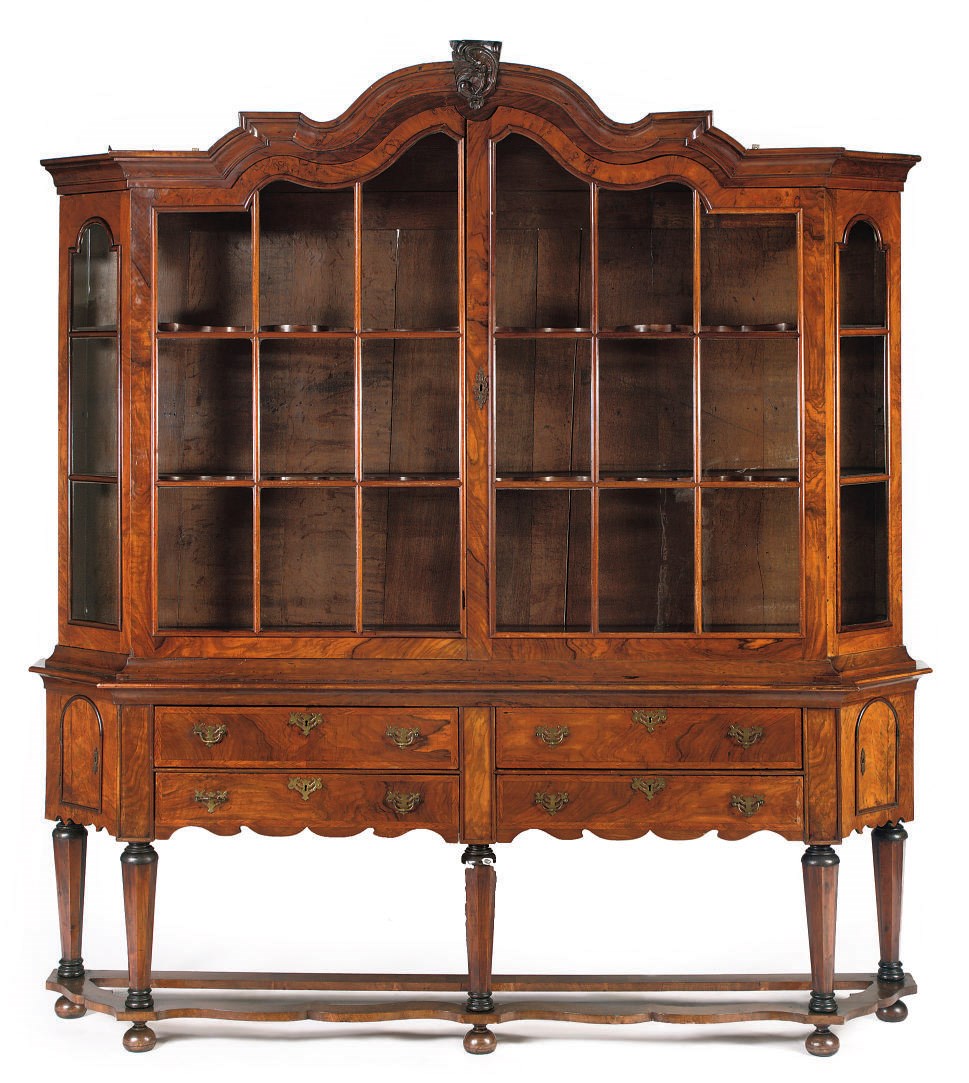 A DUTCH WALNUT DISPLAY CABINET