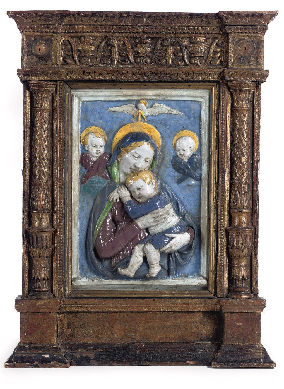 A GLAZED TERRACOTTA RELIEF OF THE VIRGIN AND CHILD