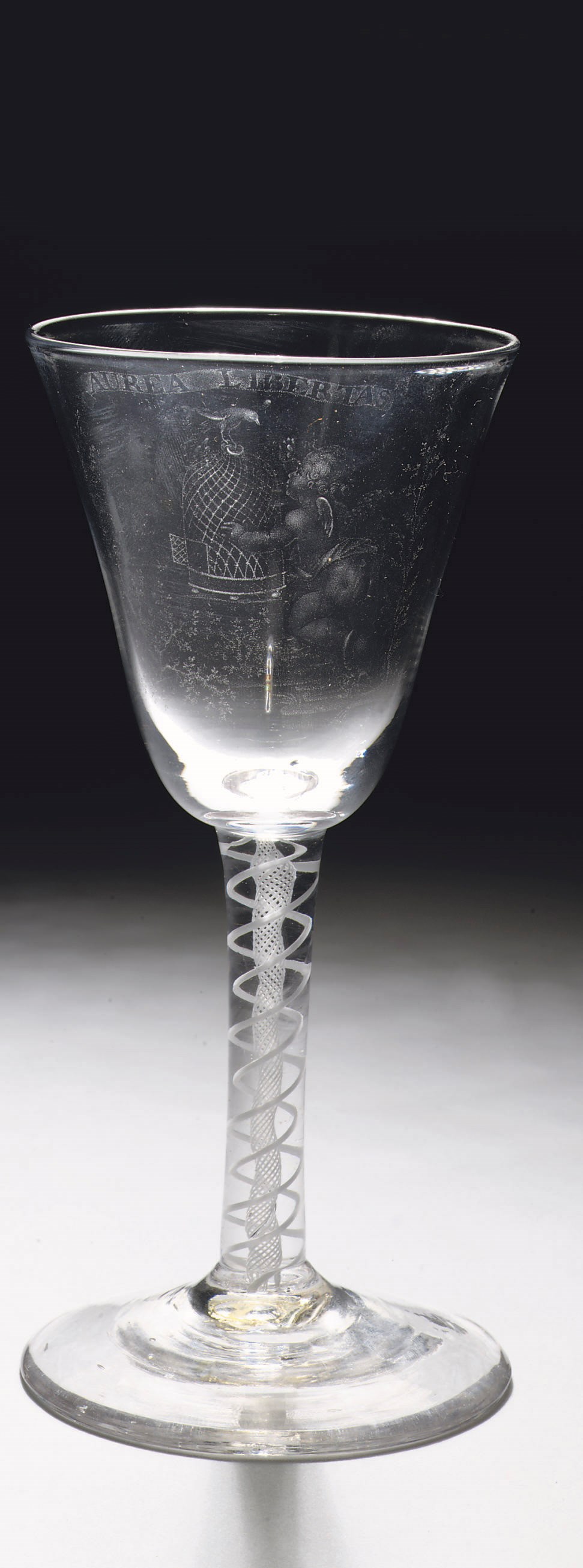 A Dutch stipple-engraved airtwist goblet