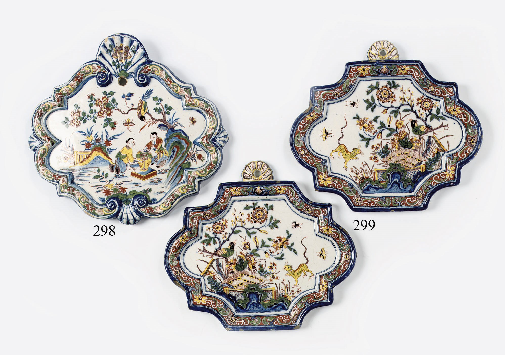 A Dutch Delft polychrome Chinoiserie plaque