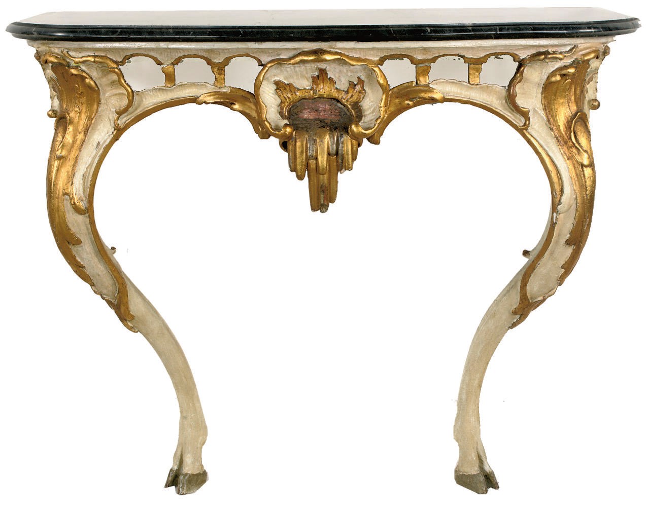 A GERMAN PARCEL-GILT AND WHITE-PAINTED CONSOLE TABLE