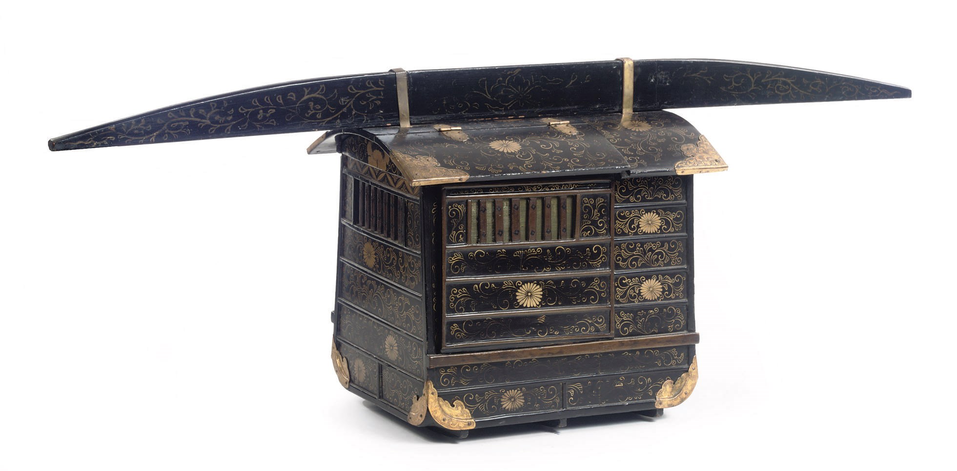 A Japanese miniature gold lacquered sedan-chair, kago