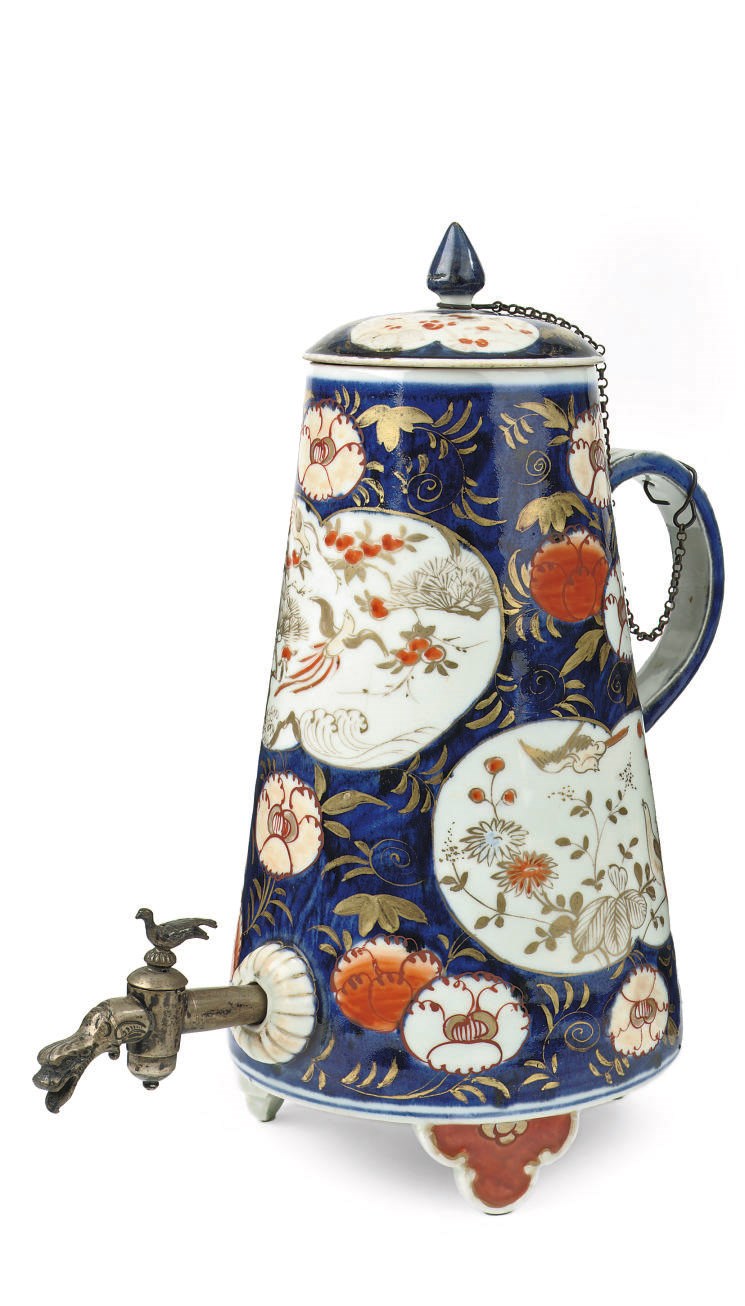 A Japanese Imari silver-mounted coffee-pot and cover
