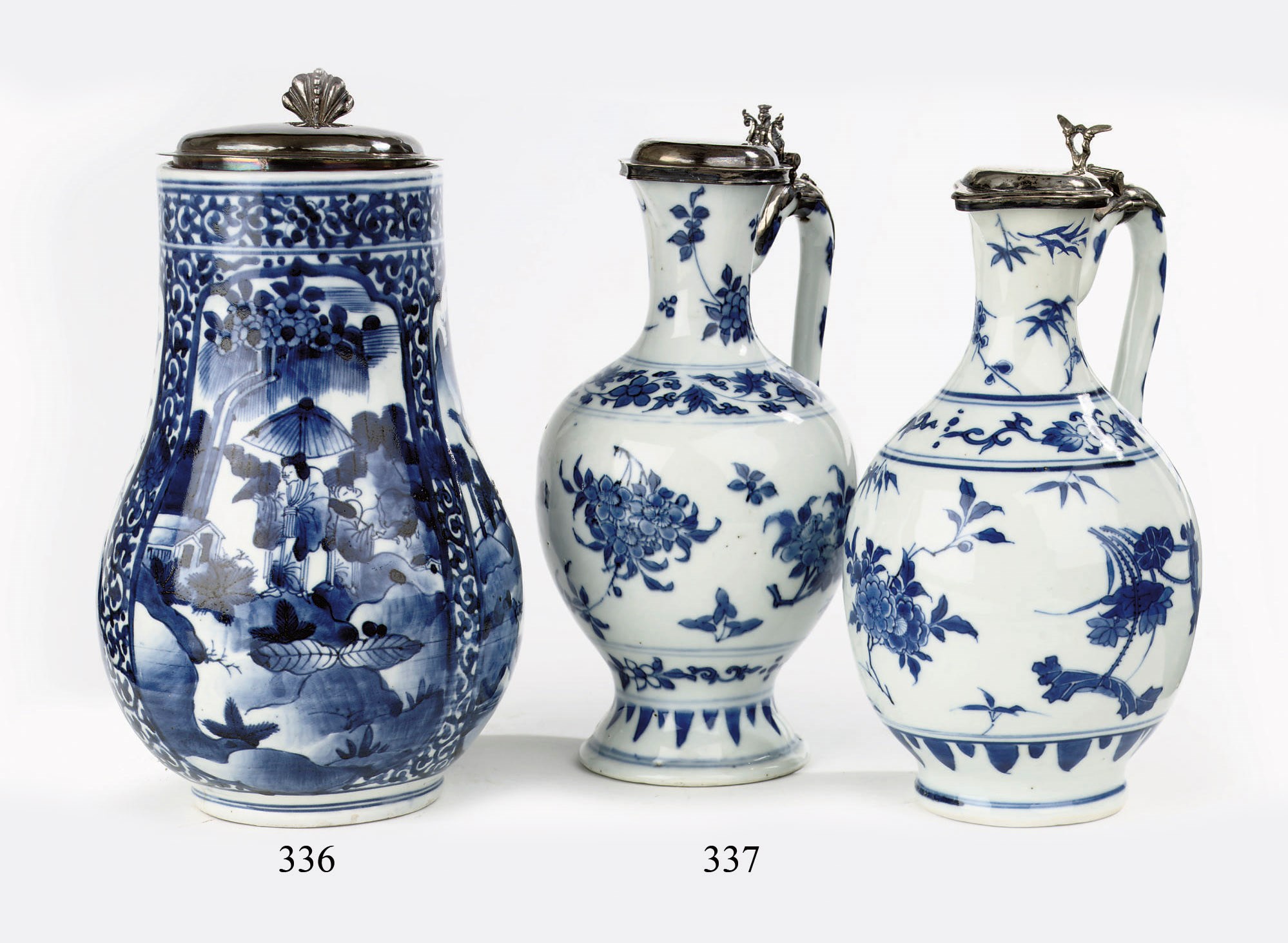 A Japanese Arita blue and white silver-mounted ewer