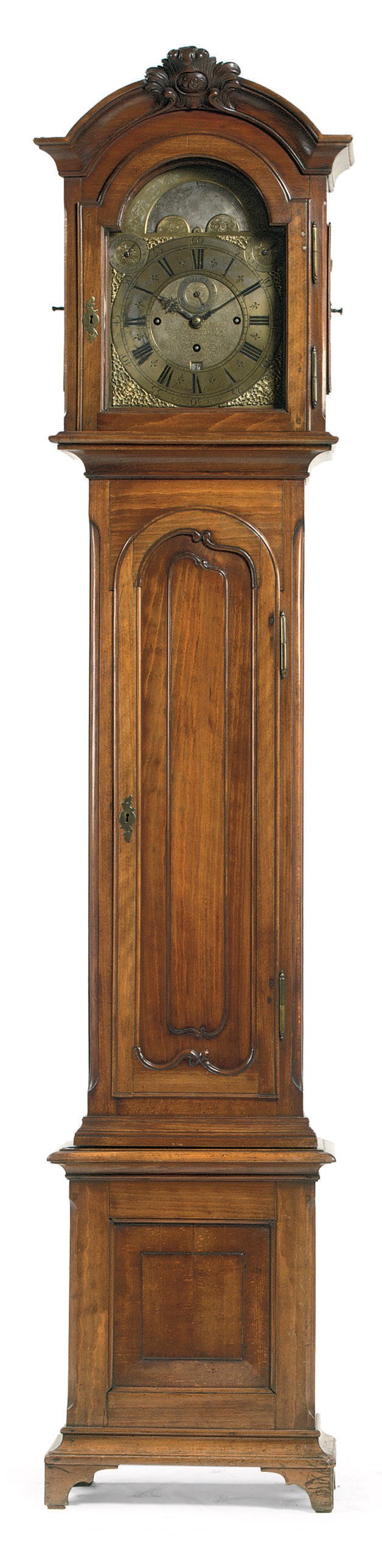 A GERMAN WALNUT MUSICAL AND QUARTER STRIKING LONGCASE CLOCK