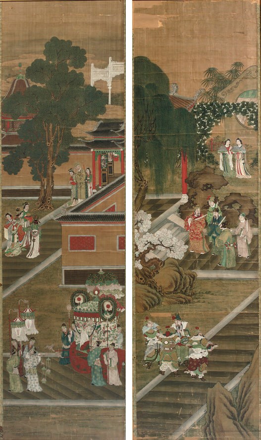 A pair of Chinese paintings on silk