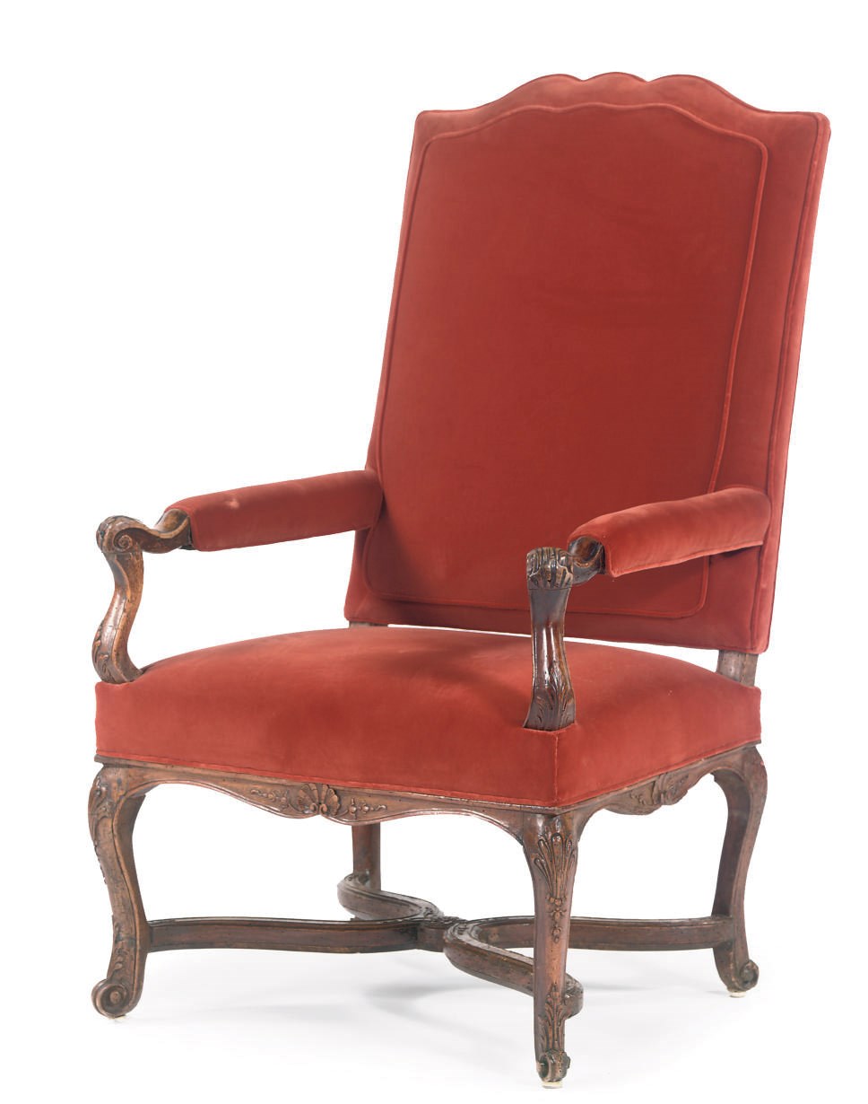 A REGENCE WALNUT OPEN ARMCHAIR