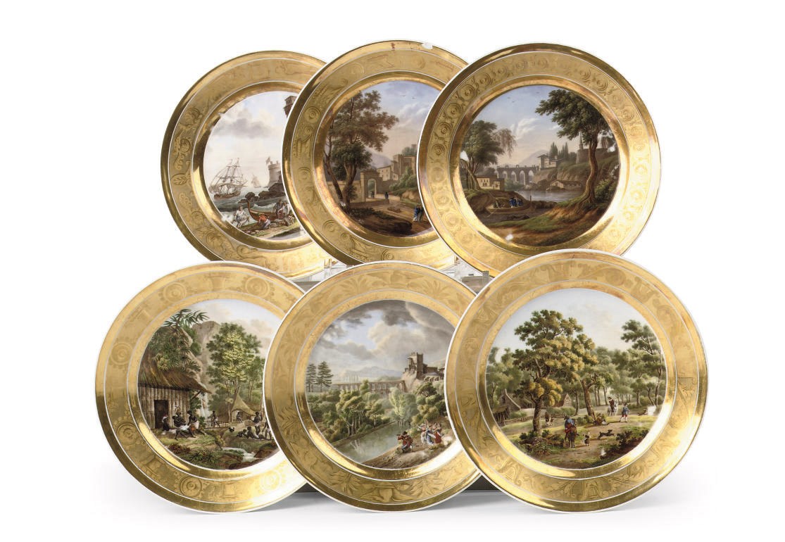 A set of six Paris (Schoelcher) porcelain gold ground plates