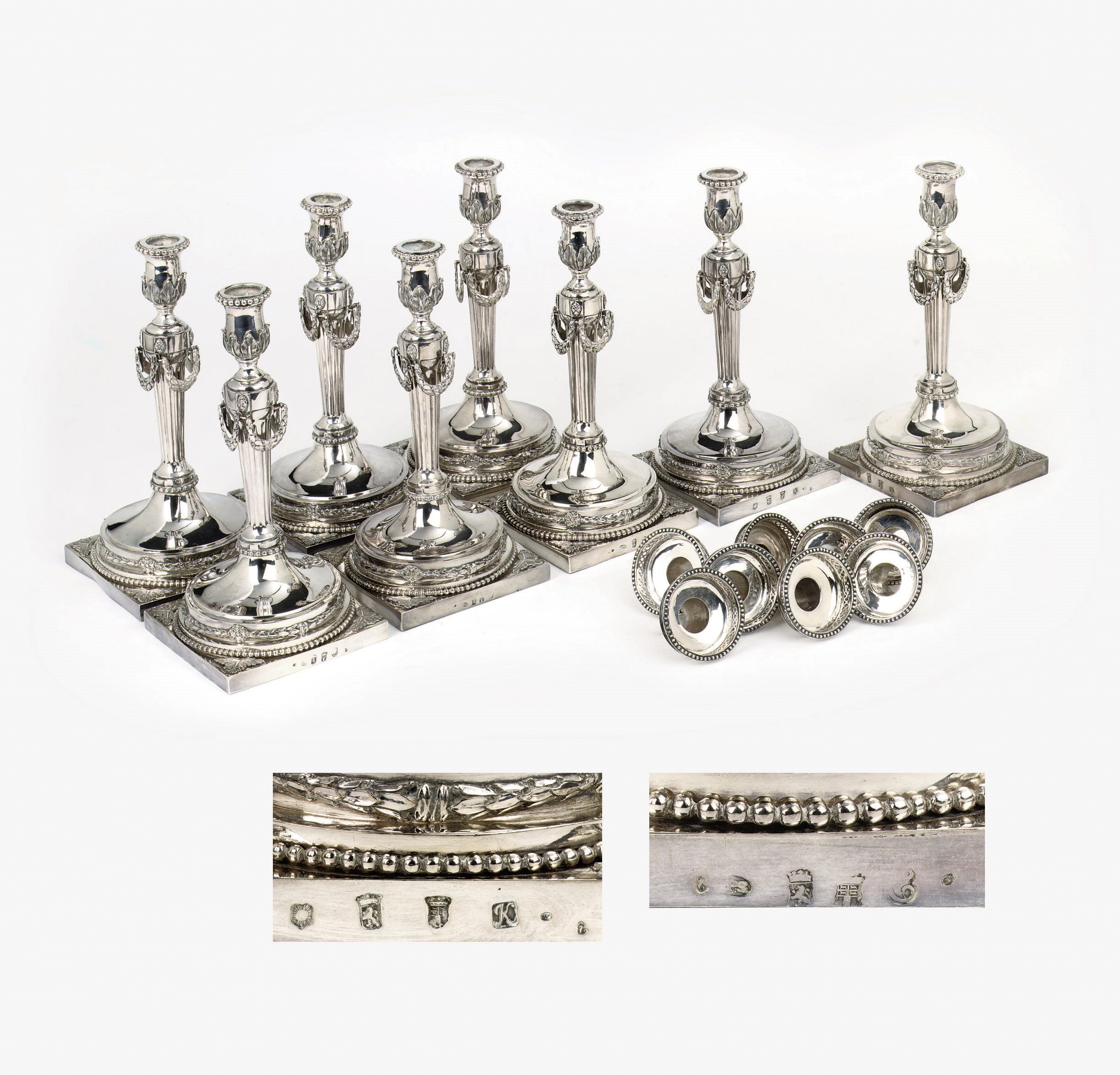 A matched set of eight Dutch silver candlesticks