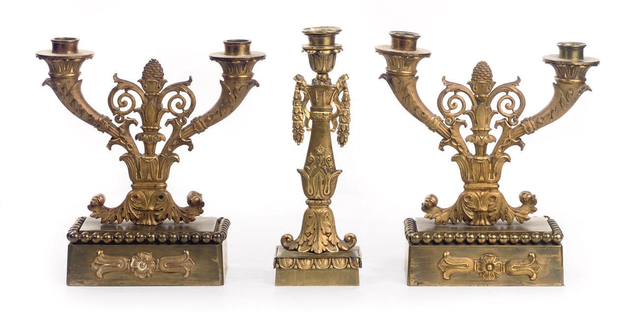 A PAIR OF GERMAN ORMOLU TWO-LIGHT CANDELABRA