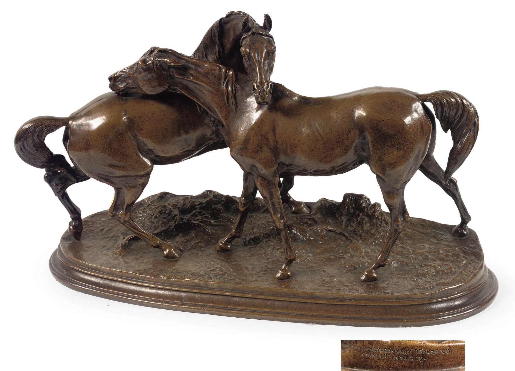 AN AMERICAN/FRENCH BRONZE EQUESTRIAN GROUP ENTITLED 'L'ACCOLADE'