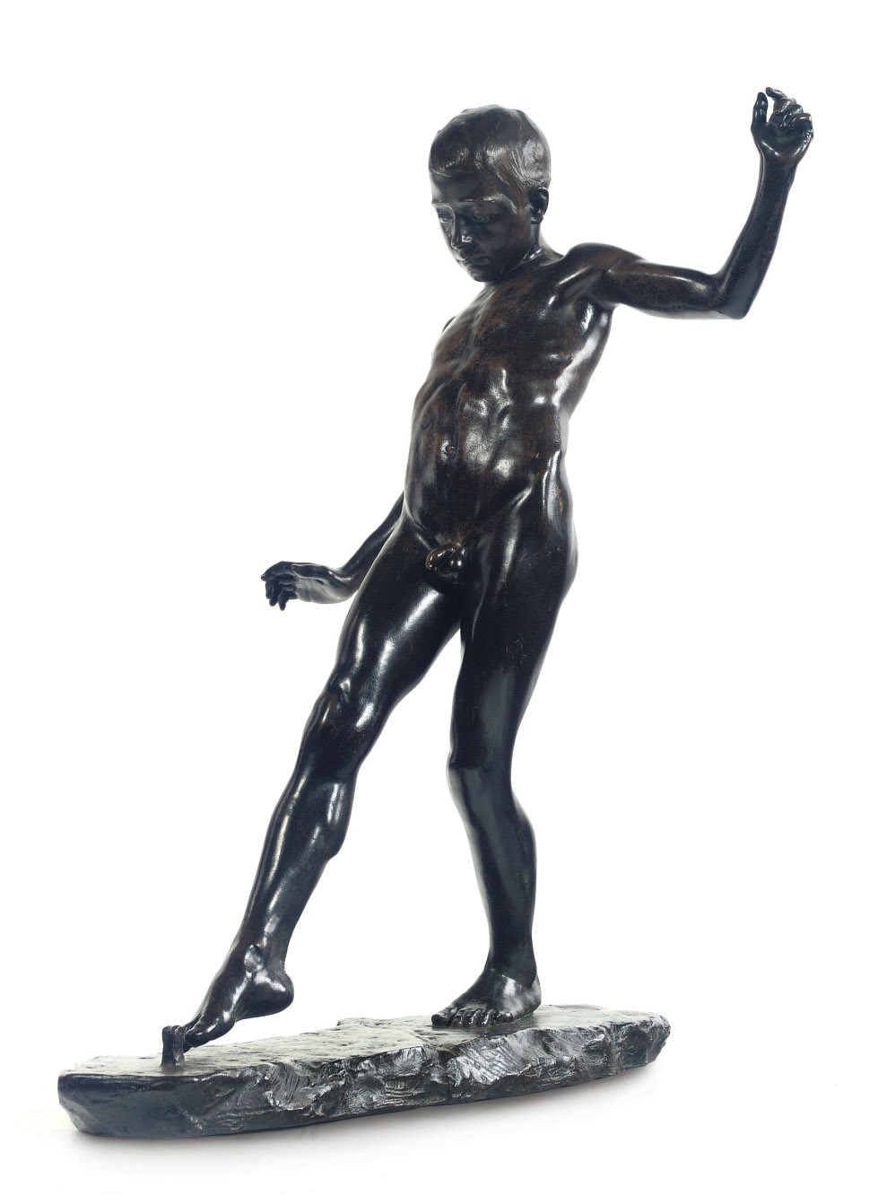 A BRONZE FIGURE OF A NAKED BOY 'BOY AT PLAY'