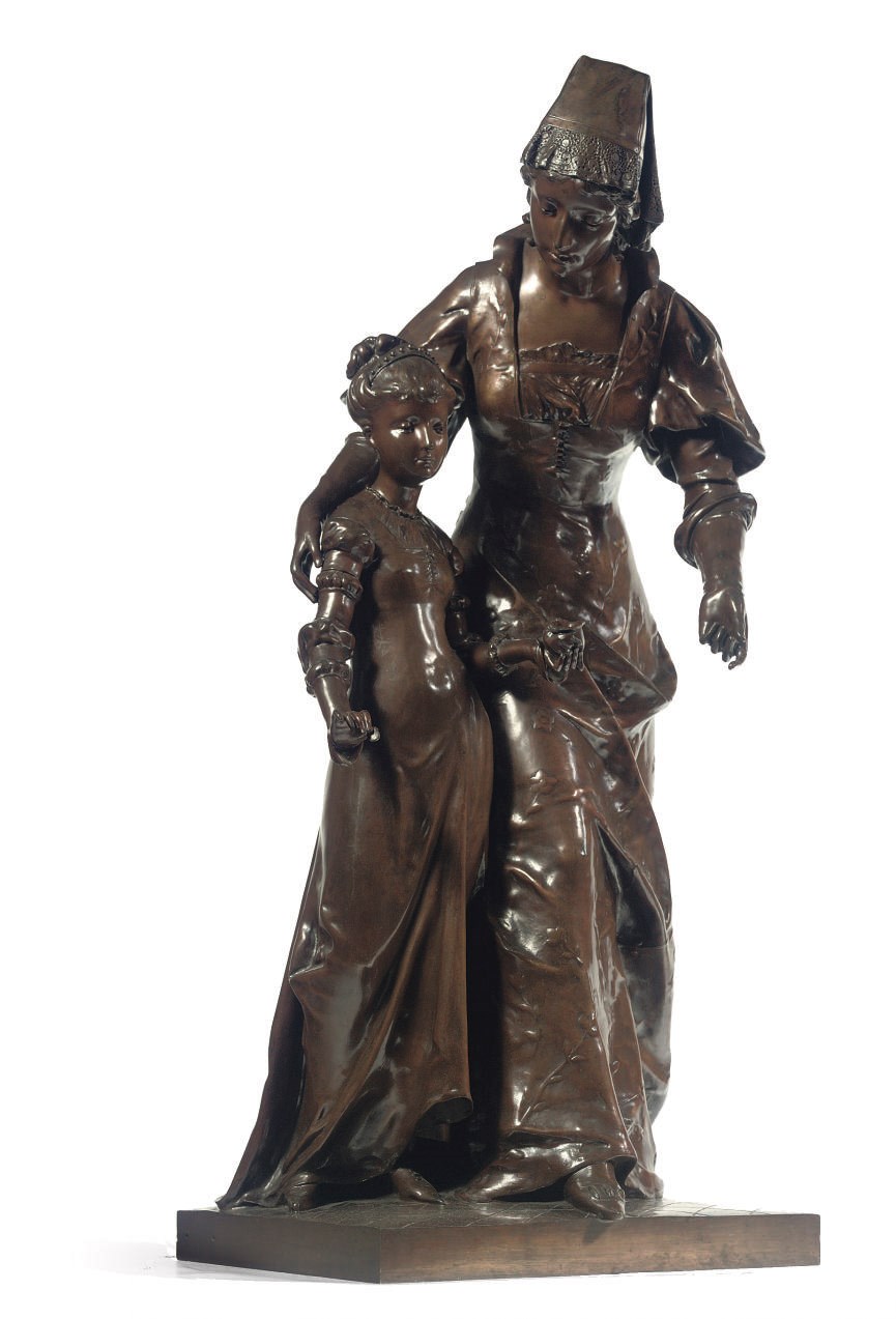 A FRENCH BRONZE GROUP OF A MOTHER AND HER DAUGHTER