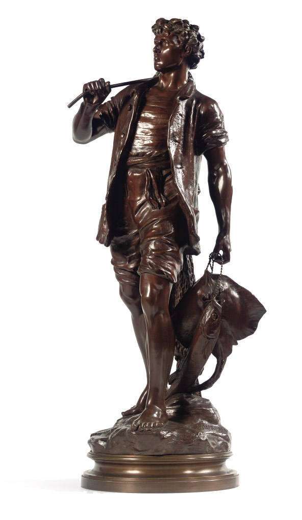 A BRONZE FIGURE OF A FISHER MAN 'PECHEUR'