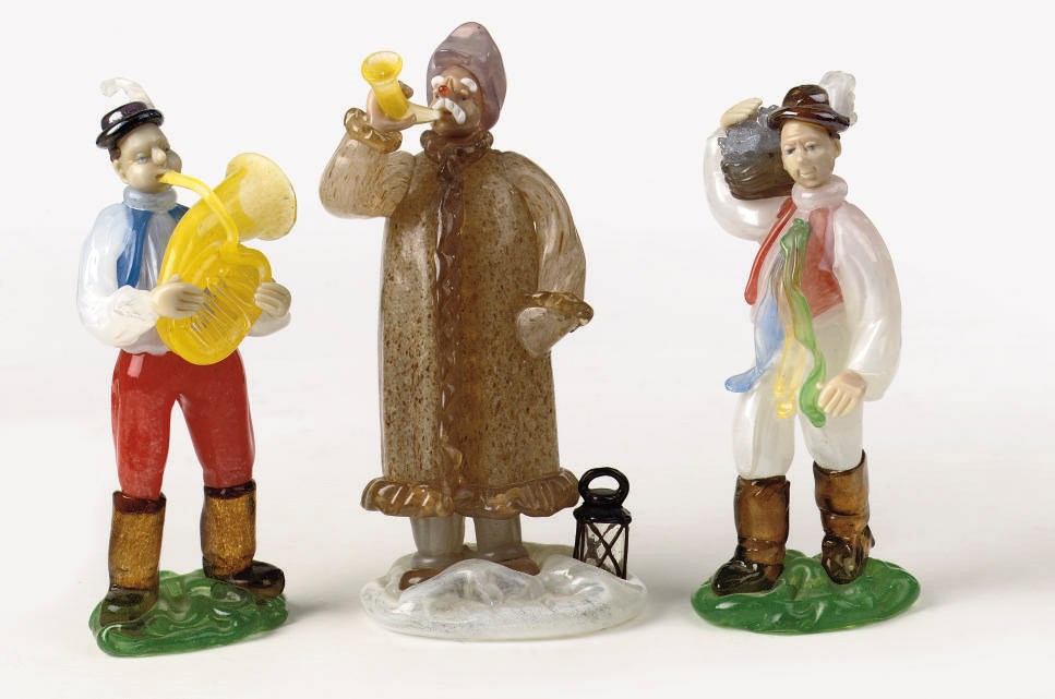 A set of three Bohemian glass figures