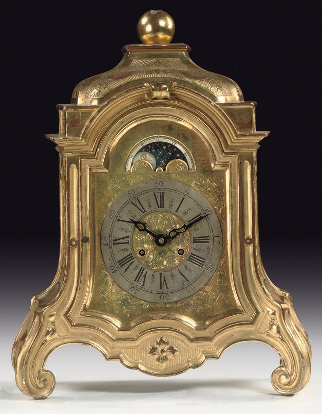 AN AUSTRIAN GILTWOOD STRIKING TABLE CLOCK WITH MOONPHASE