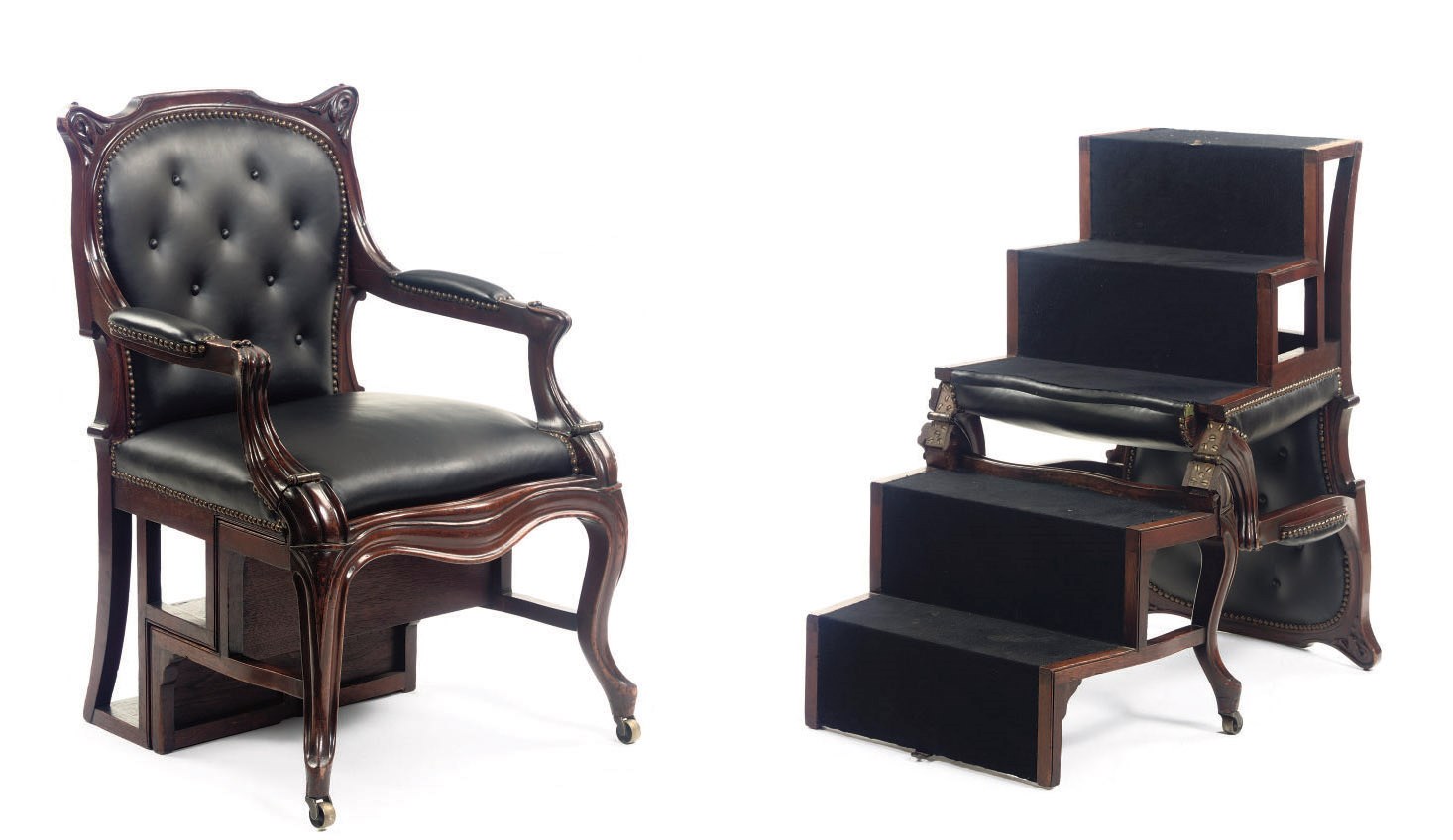 A LATE VICTORIAN MAHOGANY METAMORPHIC ARMCHAIR