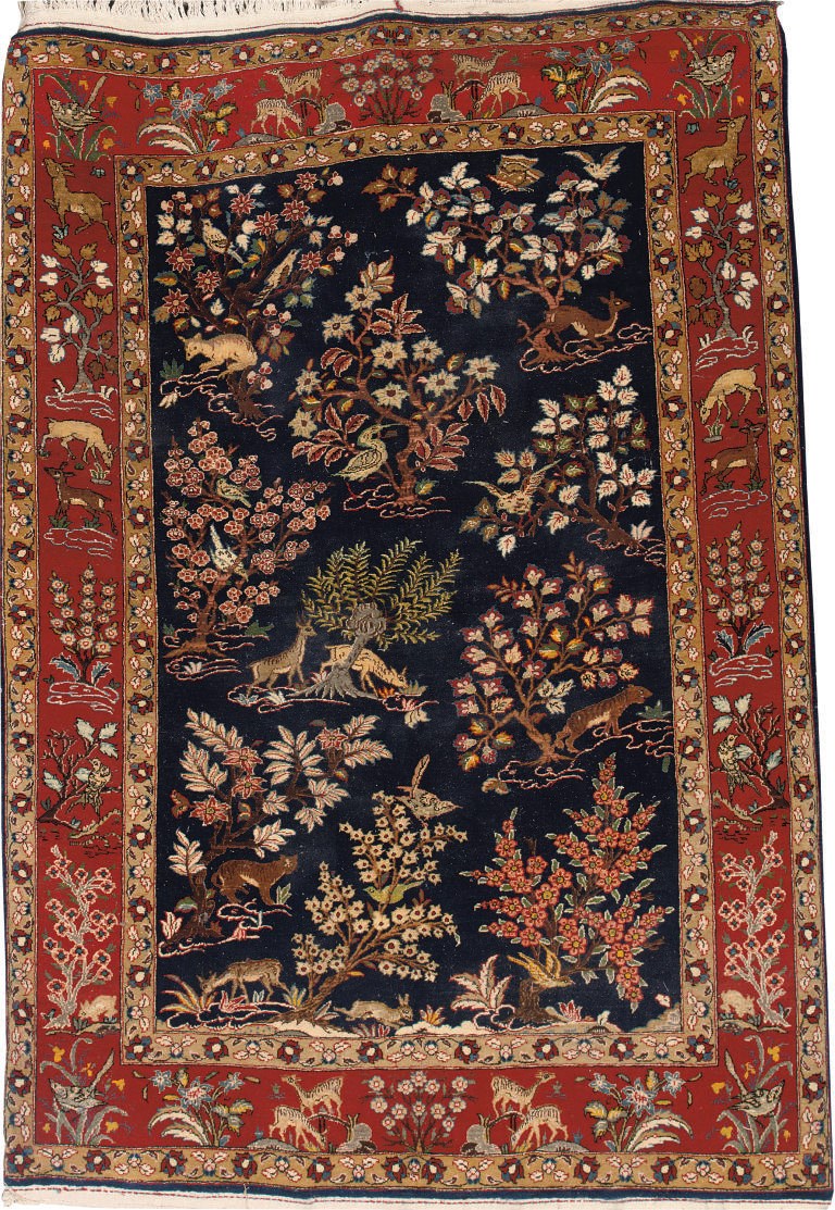 A Central Persian part-silk hunting rug