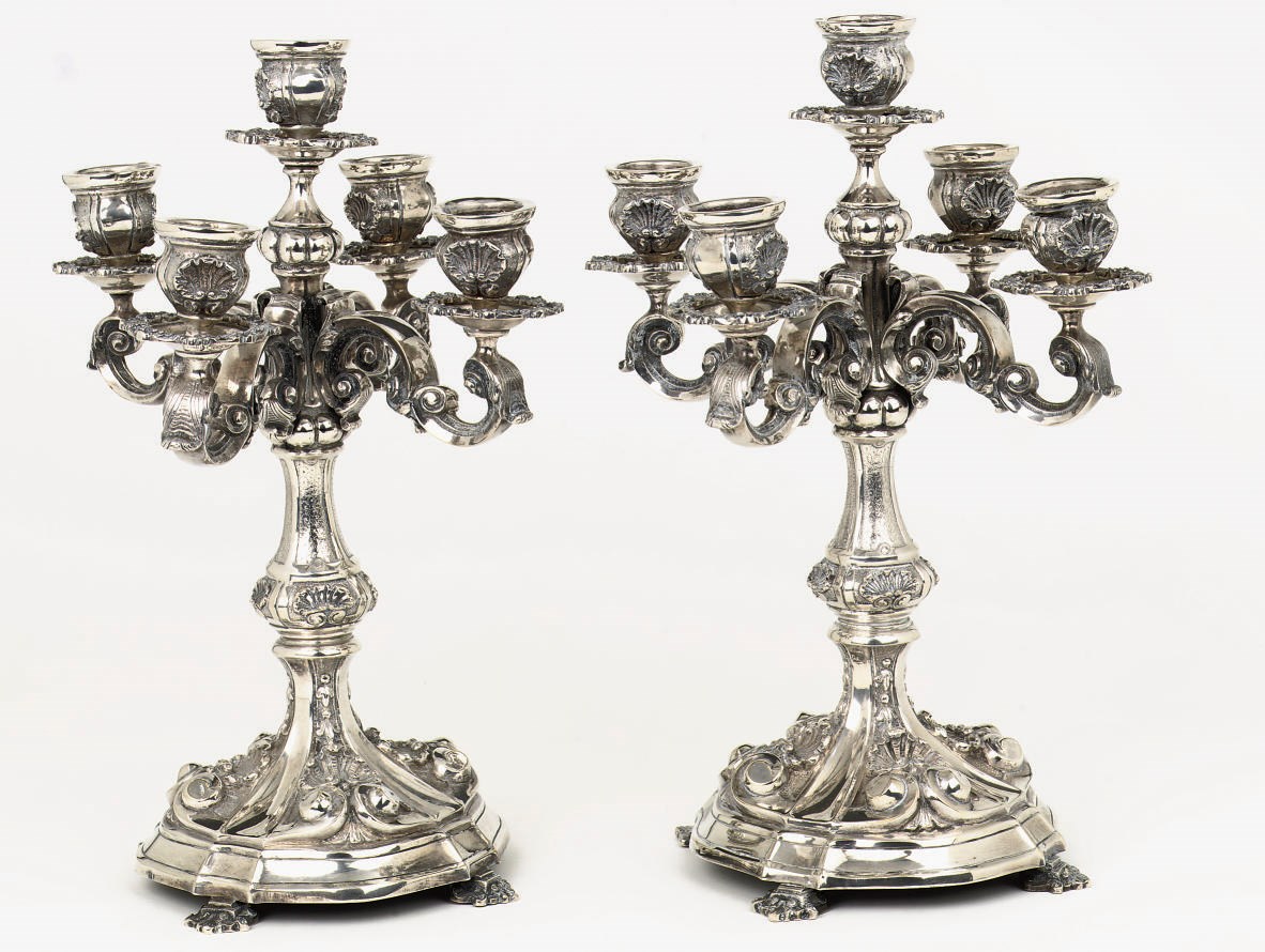 A pair of Portuguese five-light candelabra