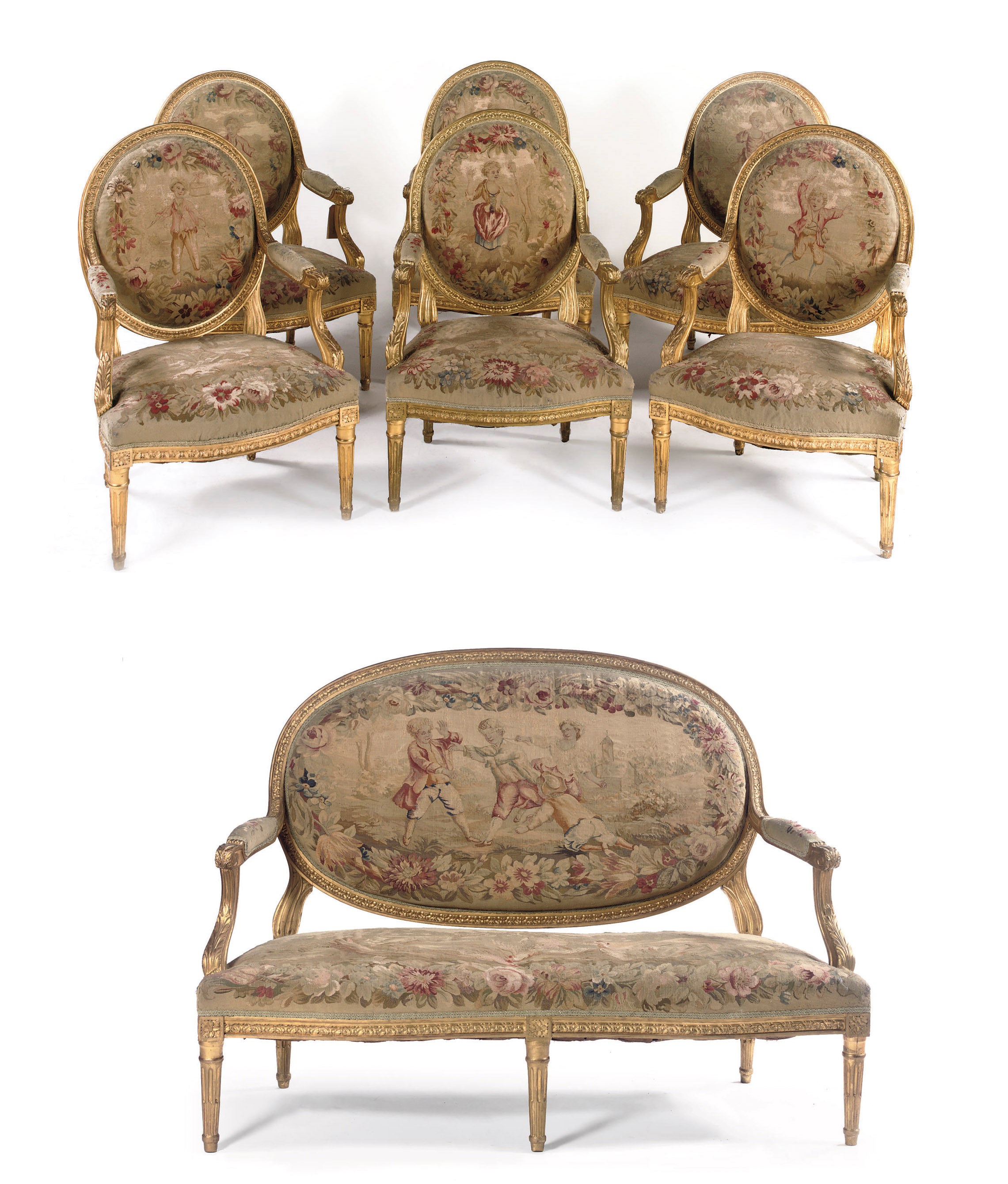 A FRENCH GILTWOOD SUITE OF SEAT FURNITURE
