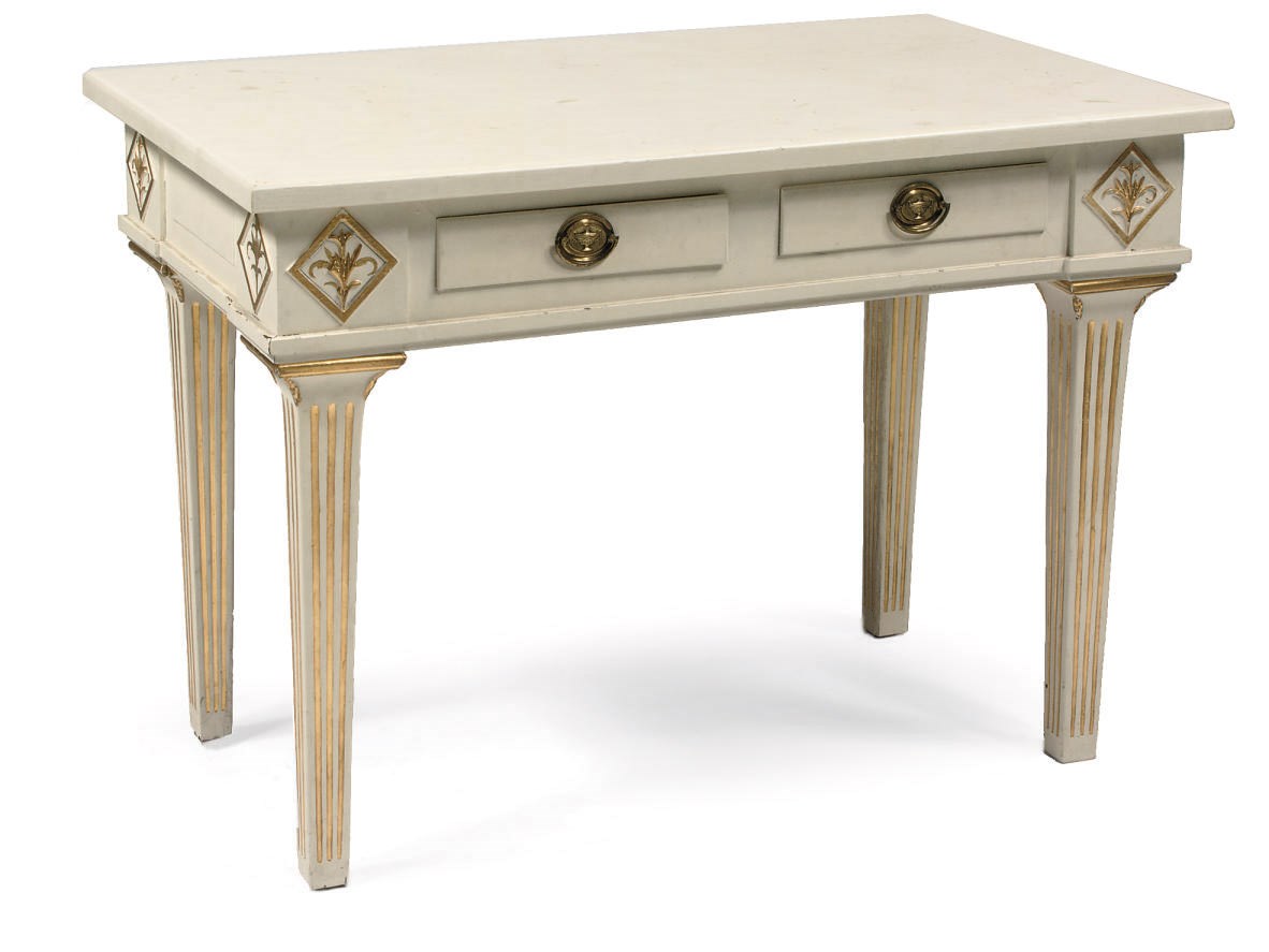 A GERMAN PARCEL-GILT AND WHITE PAINTED TABLE