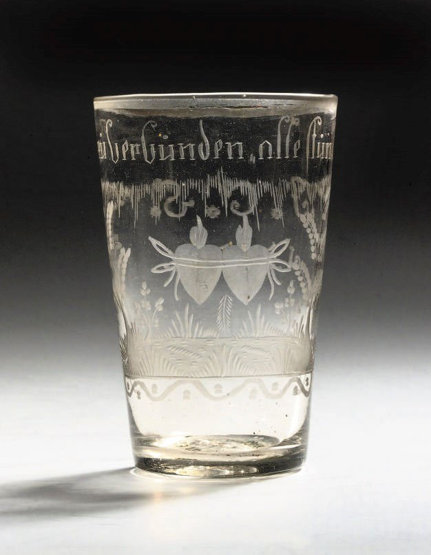 A German engraved glass marriage beaker