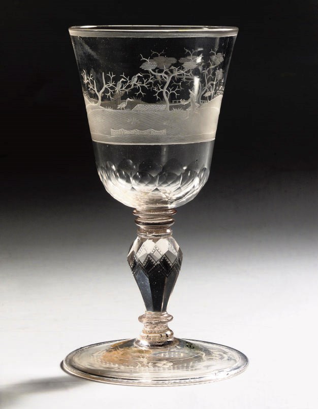 An engraved Bohemian goblet