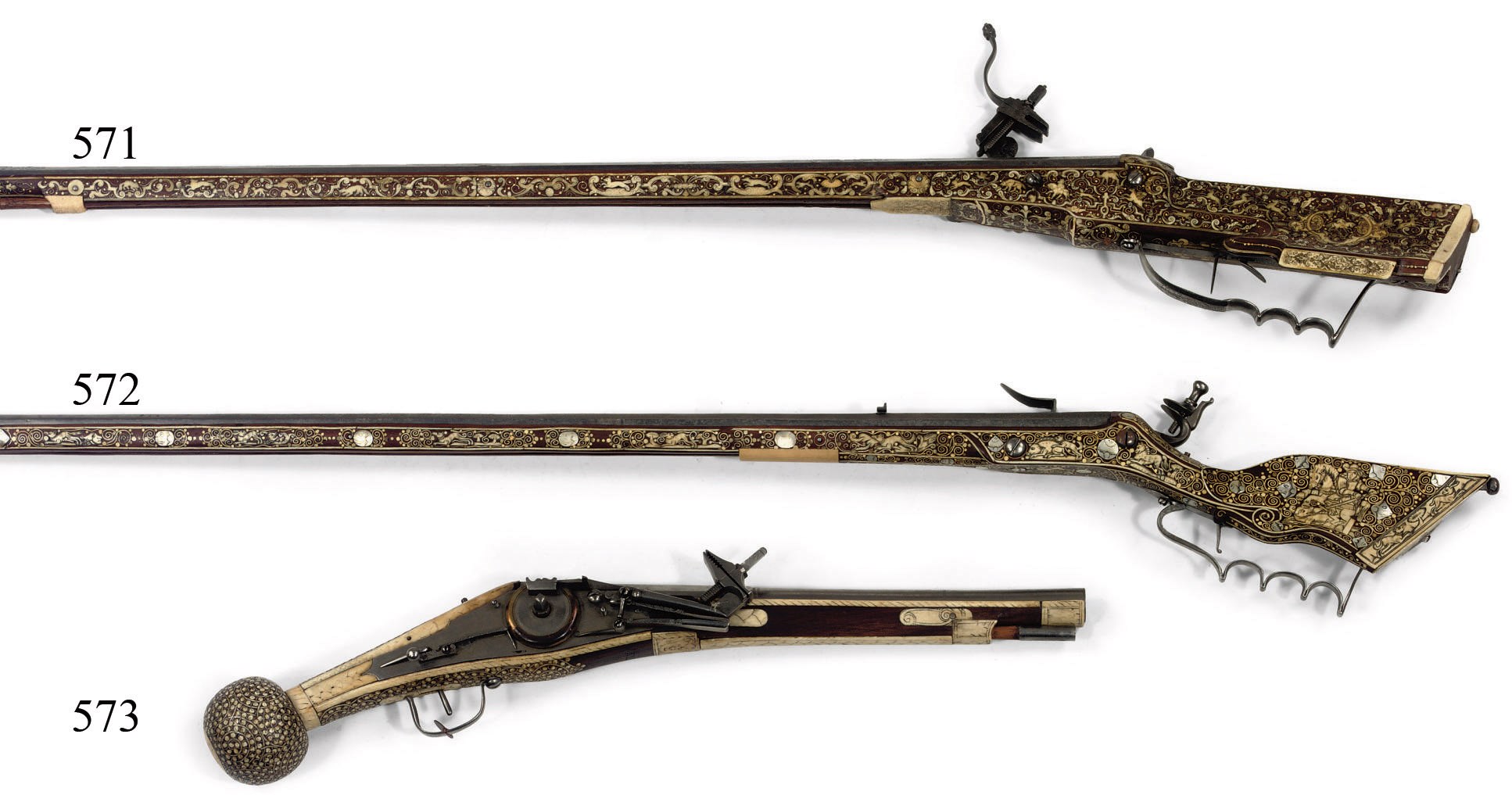 A SAXON WALNUT AND BONE INLAID WHEEL-LOCK HOLSTER PISTOL 'PUFFER'
