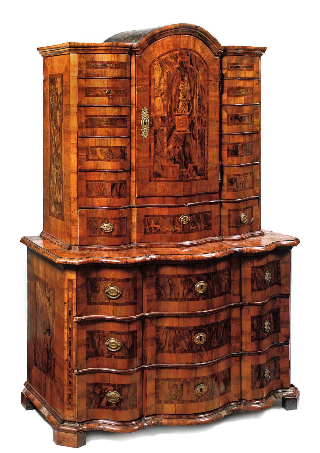A GERMAN WALNUT, FIGURED WALNUT AND FRUITWOOD CABINET