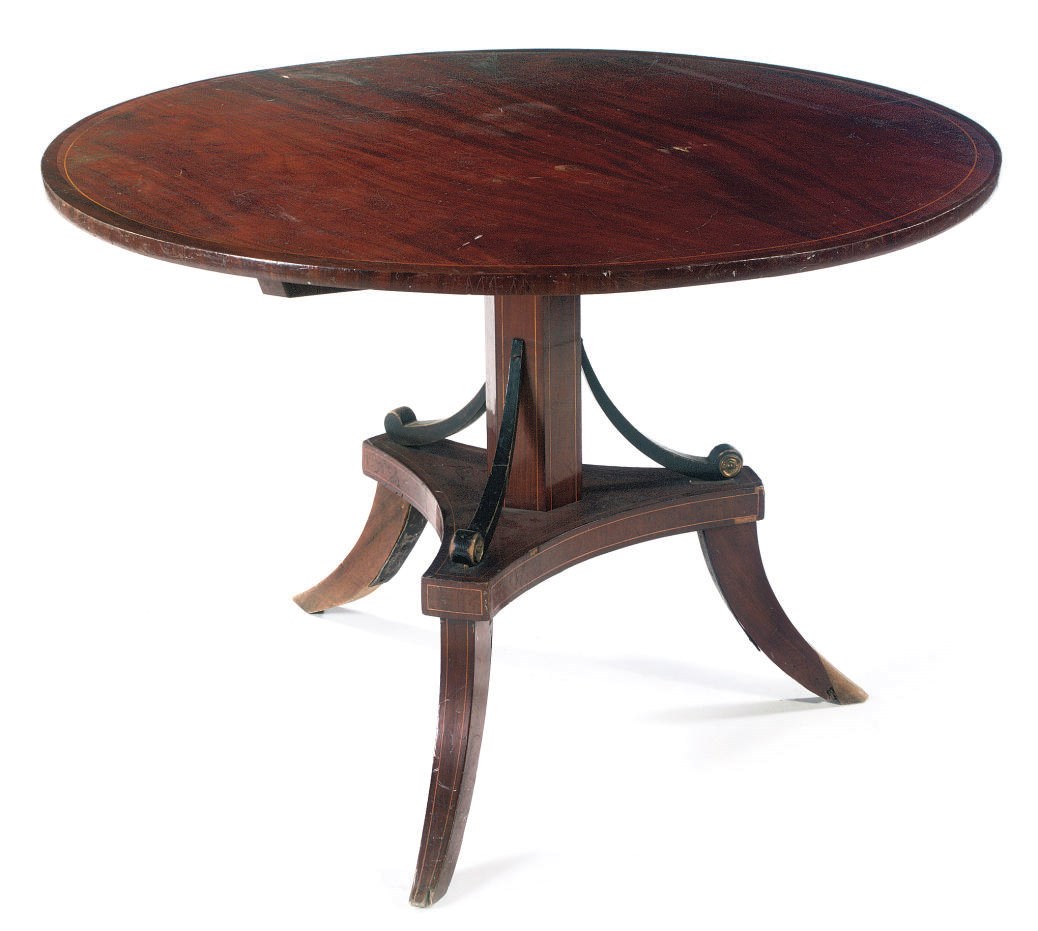 A BALTIC MAHOGANY AND EBONIZED TILT TOP TABLE