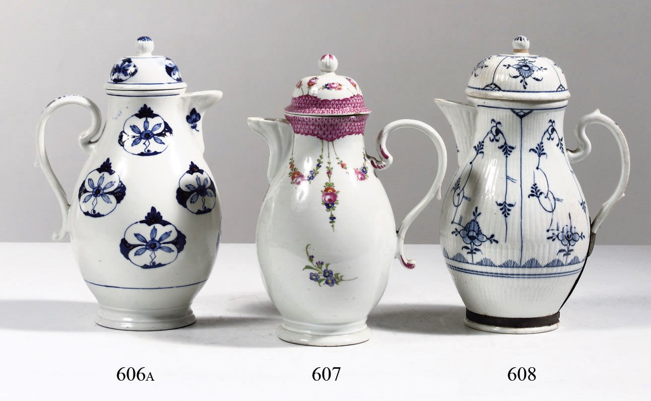 A Thüringen porcelain blue and white and gilt coffee-pot and cover