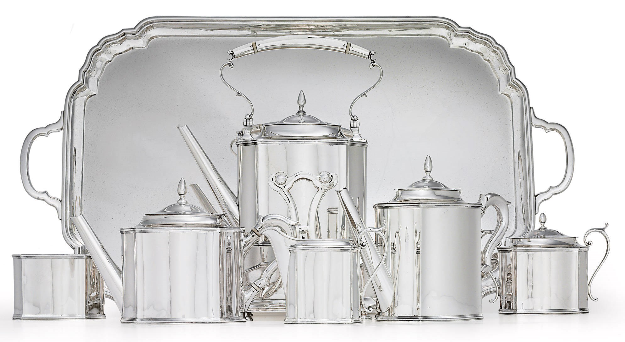 A SILVER SIX-PIECE TEA AND COFFEE SERVICE WITH TRAY**