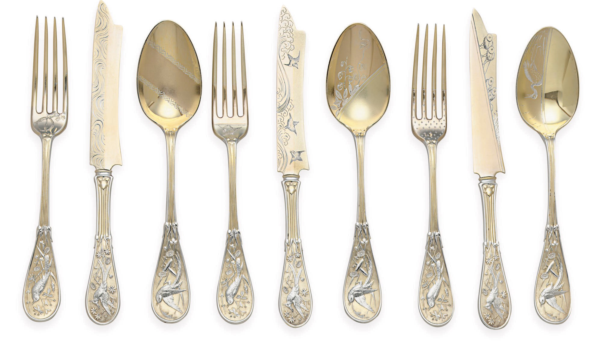 A PARCEL-GILT SILVER DESSERT SERVICE