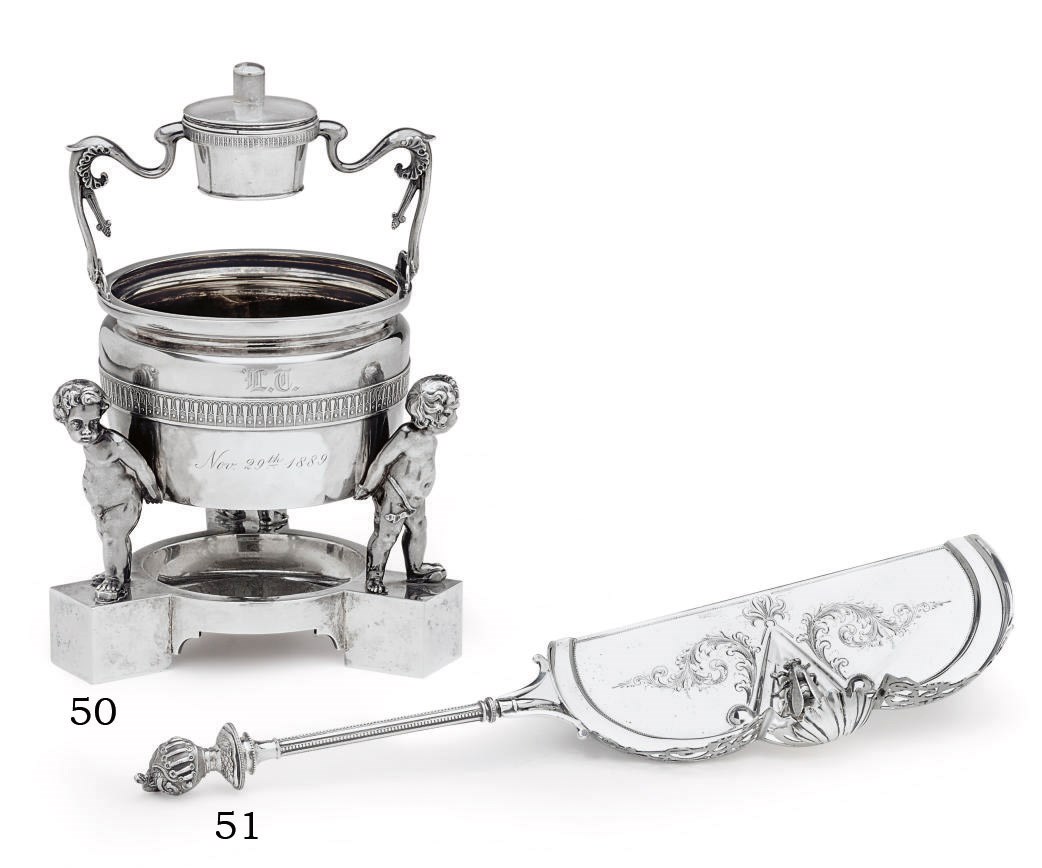 A SILVER CIGAR STAND AND LIGHTER
