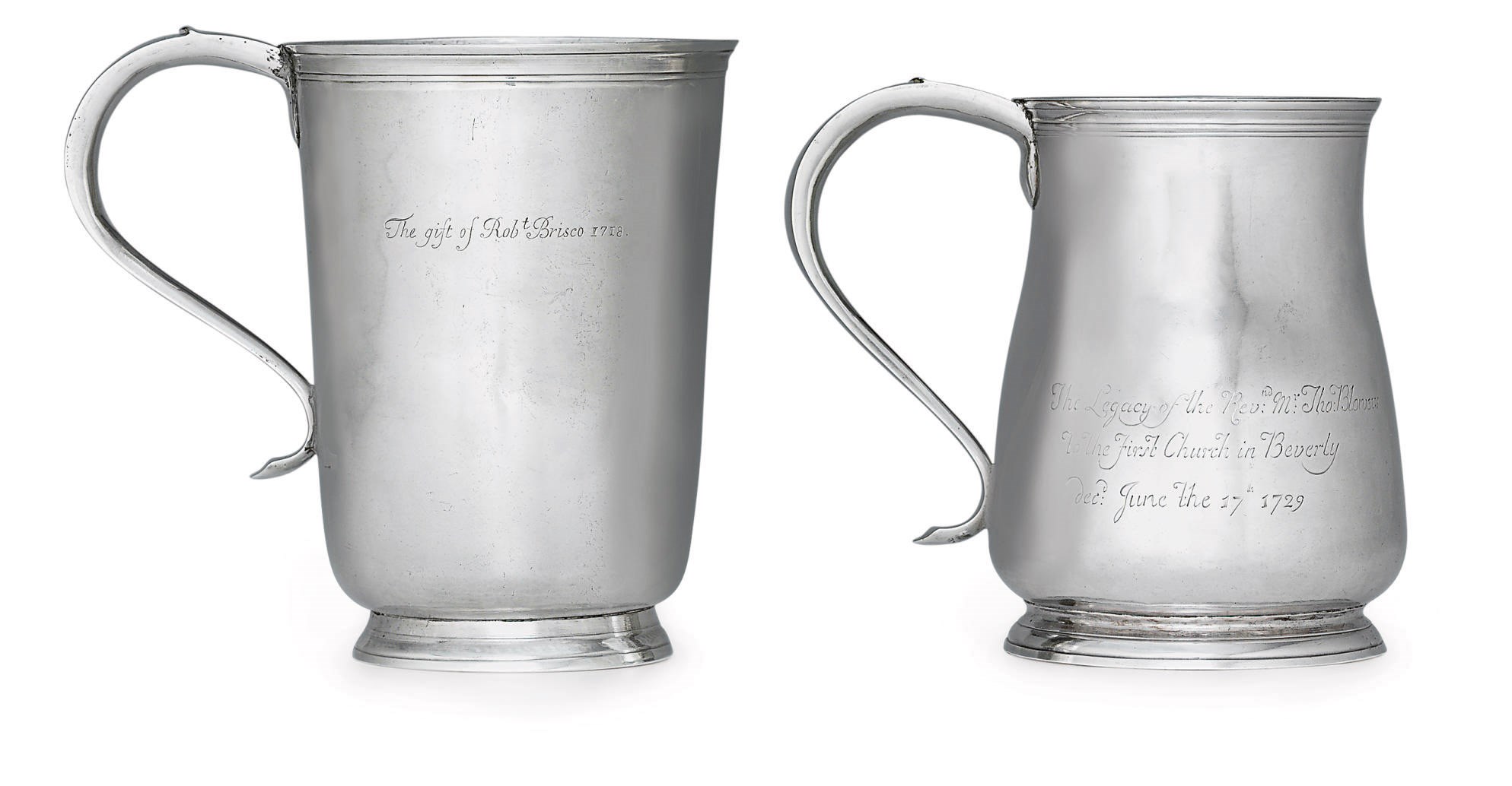 A LARGE SILVER BEAKER AND CUP