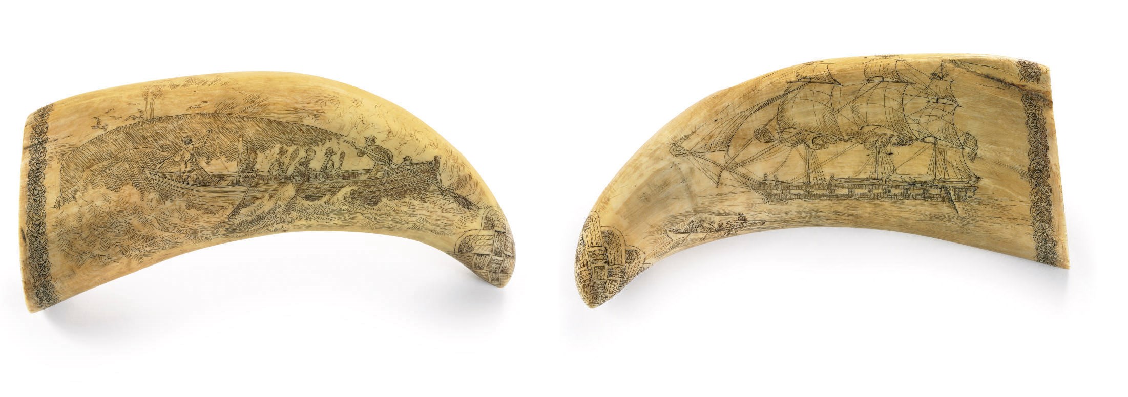 A SCRIMSHAW WHALE TOOTH