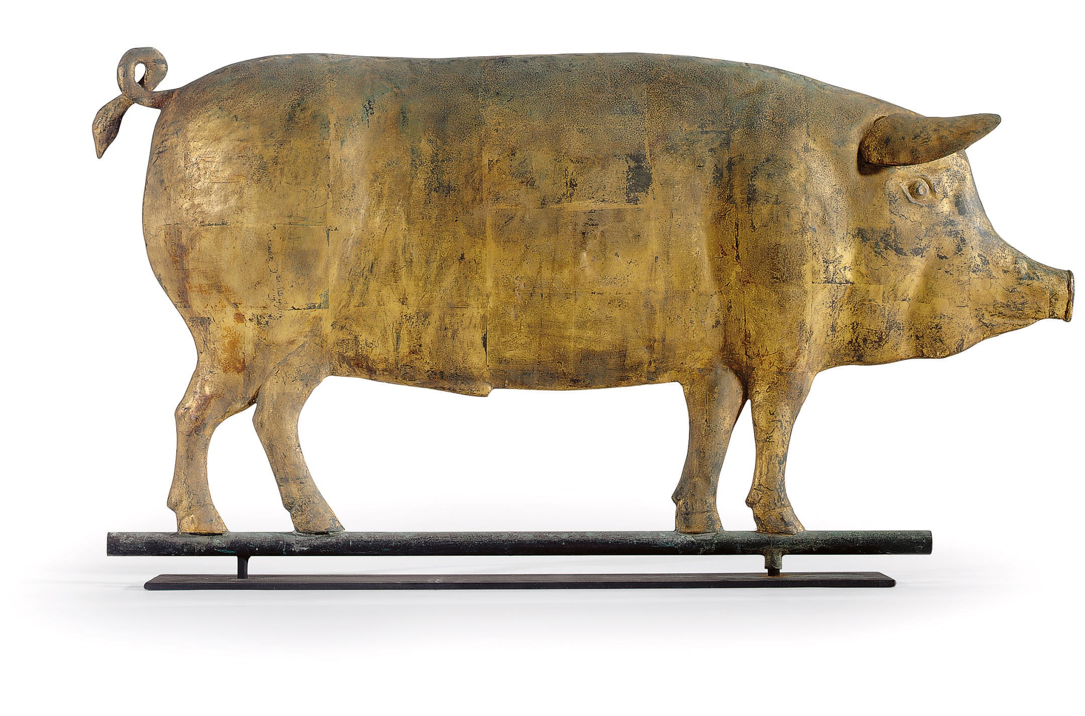 A MOLDED AND GILT COPPER PIG WEATHERVANE