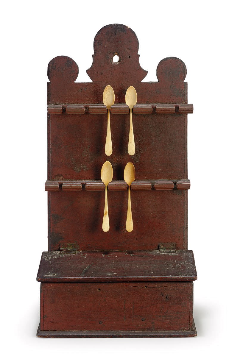 A RED PAINTED MAPLE SPOON RACK