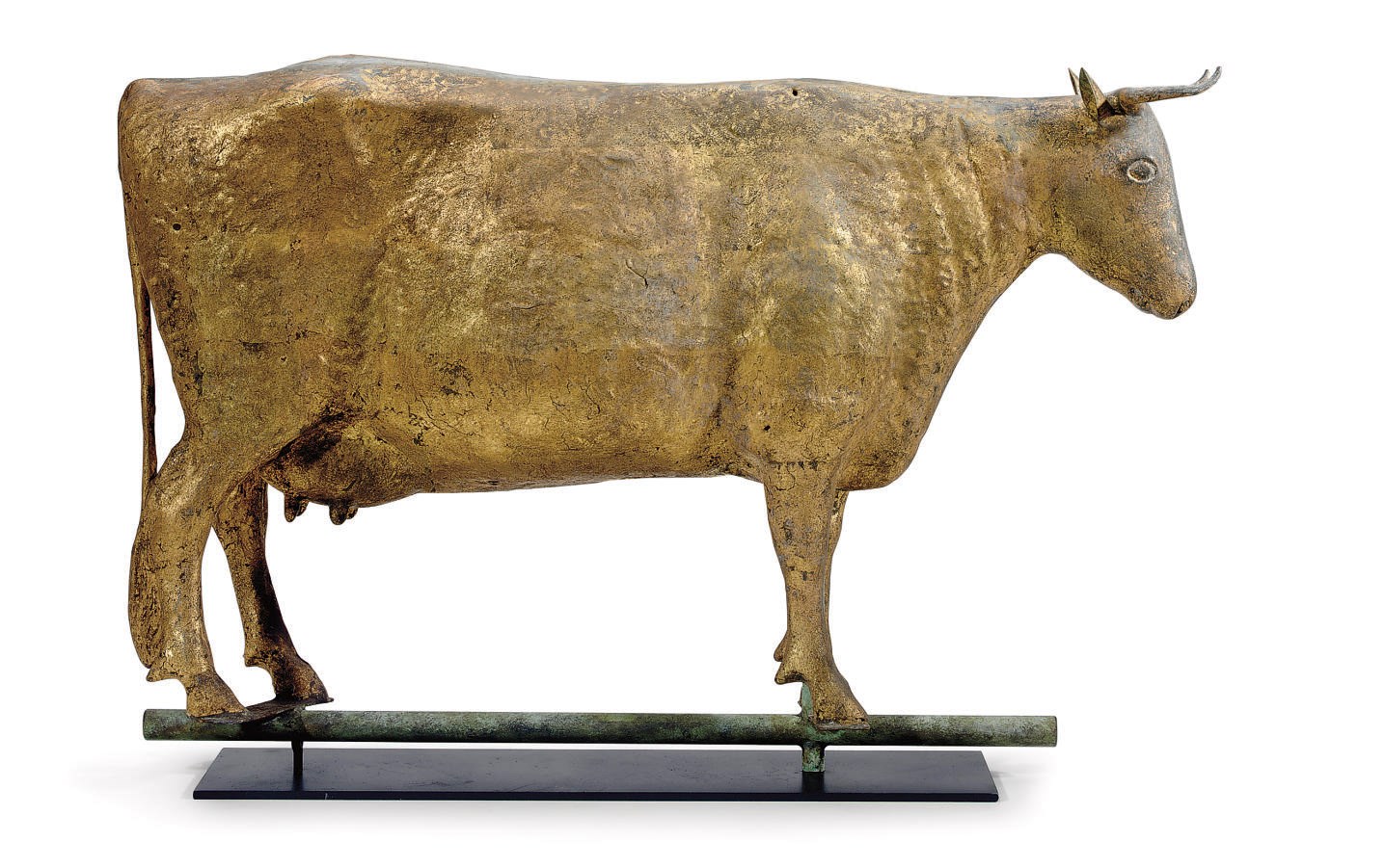 A MOLDED GILT COPPER AND ZINC COW WEATHERVANE