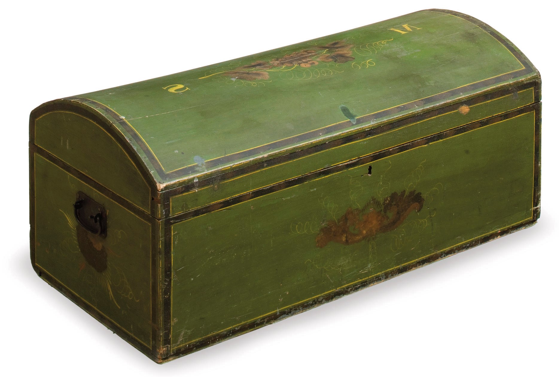 A POLYCHROME PAINT-DECORATED DOME-TOP BOX