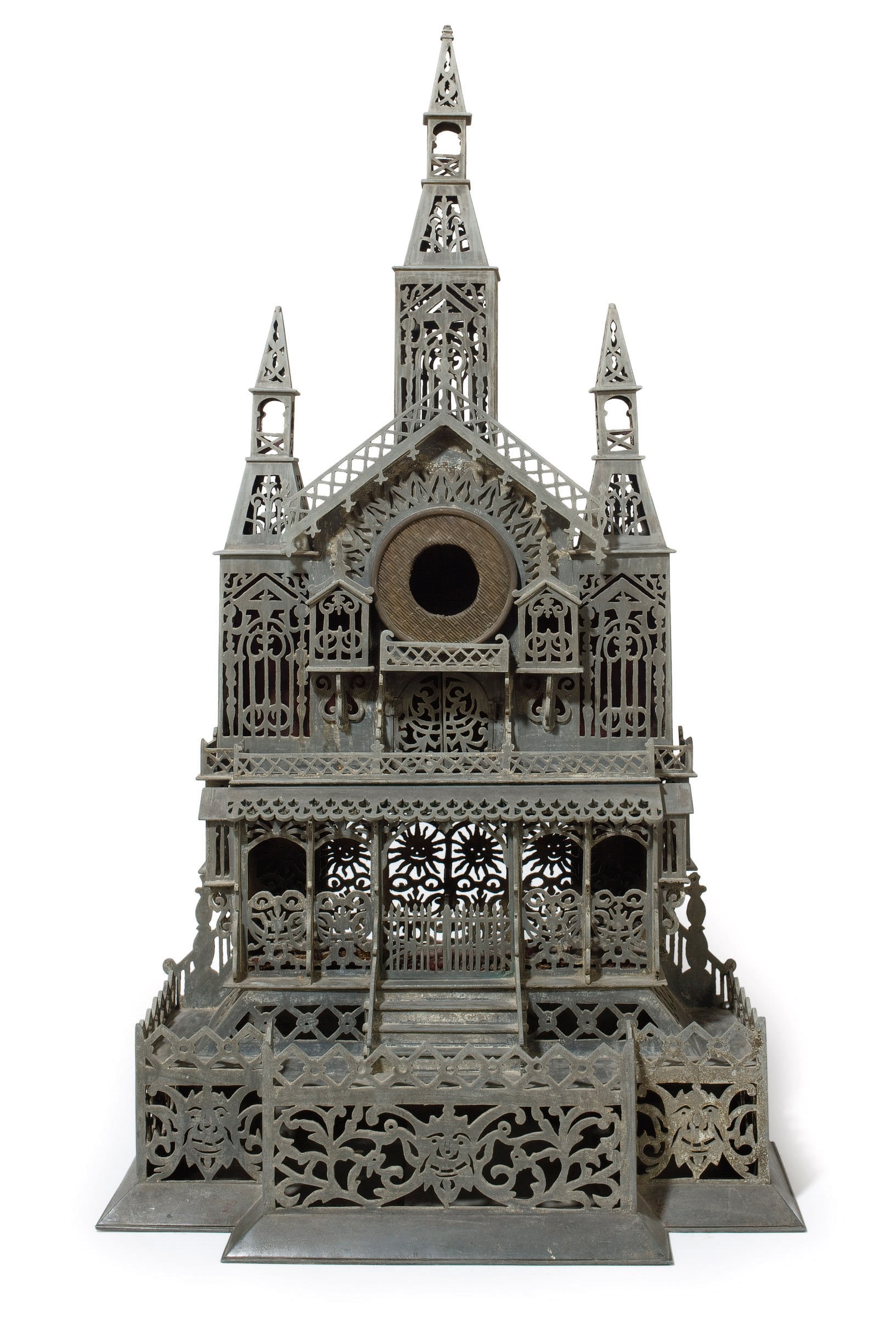A PIERCED-METAL SCULPTURE OF A CATHEDRAL