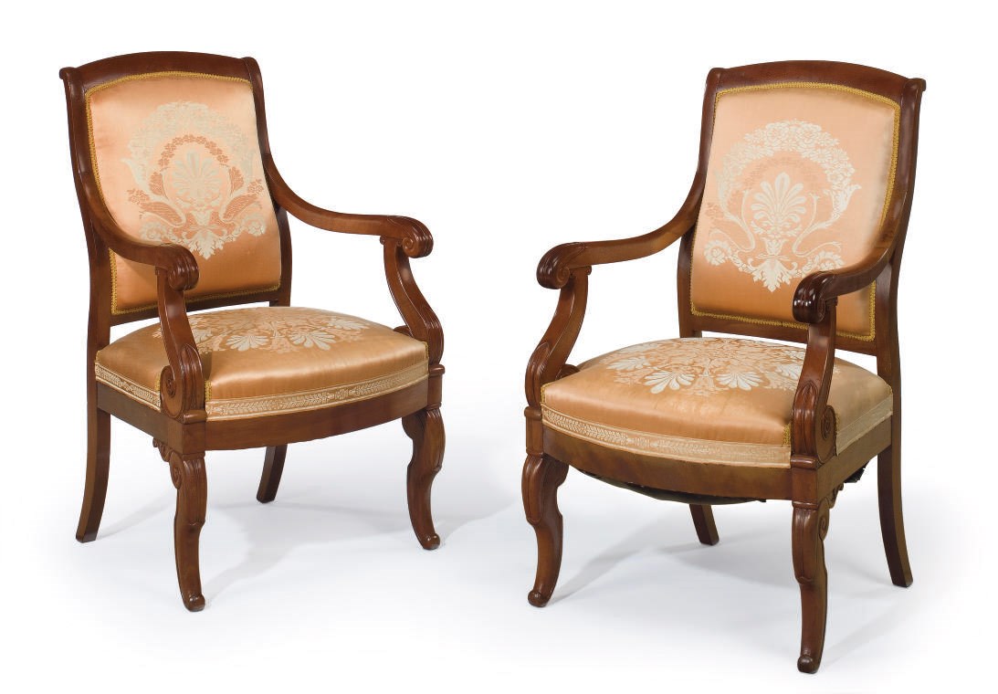 A PAIR OF CLASSICAL MAHOGANY ARMCHAIRS