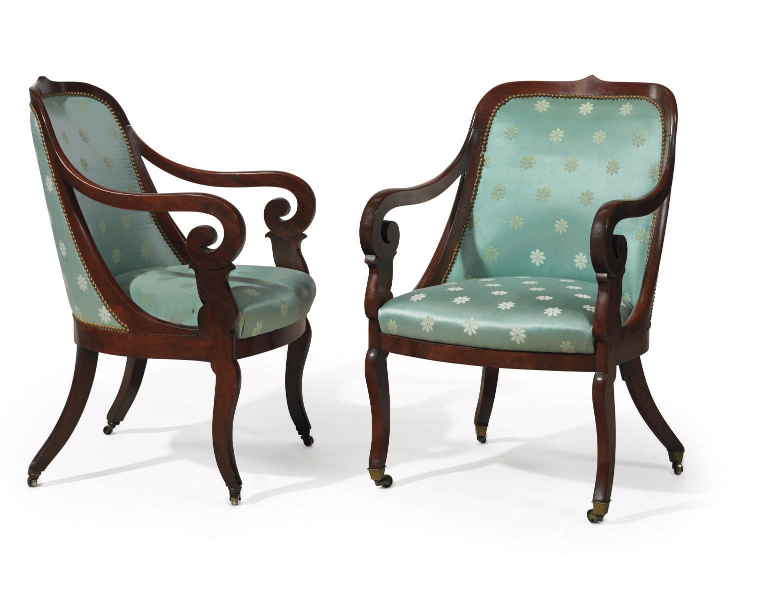 A PAIR OF CLASSICAL MAHOGANY ARMCHAIRS