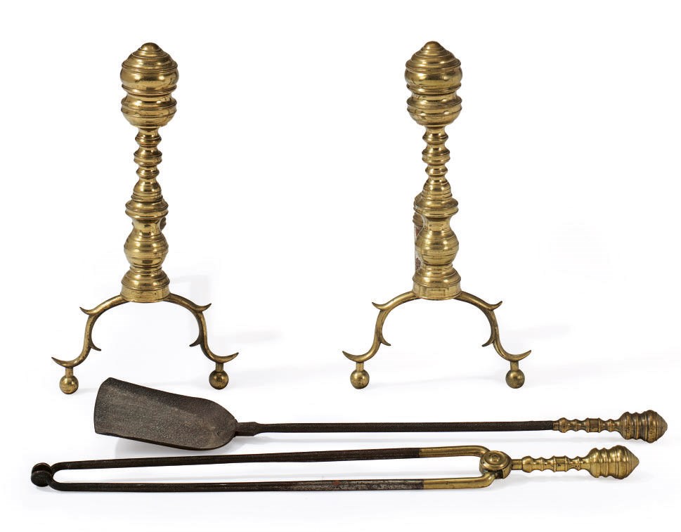 A PAIR OF CAST-BRASS ANDIRONS